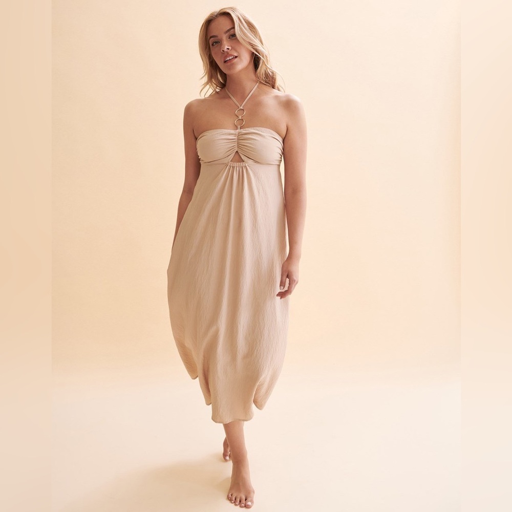 158-SANTEMARE Bandeau Maxi Dress Strapless Resort Beach Dress Bikini Village